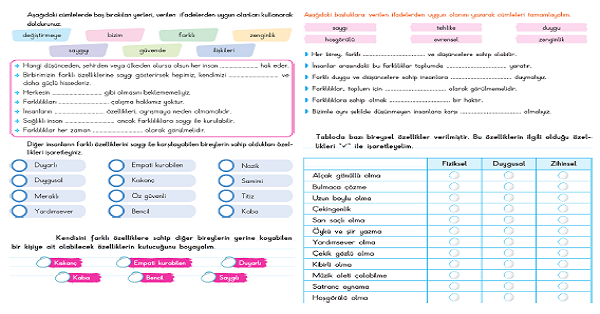 4. Sınıf Sosyal Bilgiler Saygılıyız Etkinliği 4