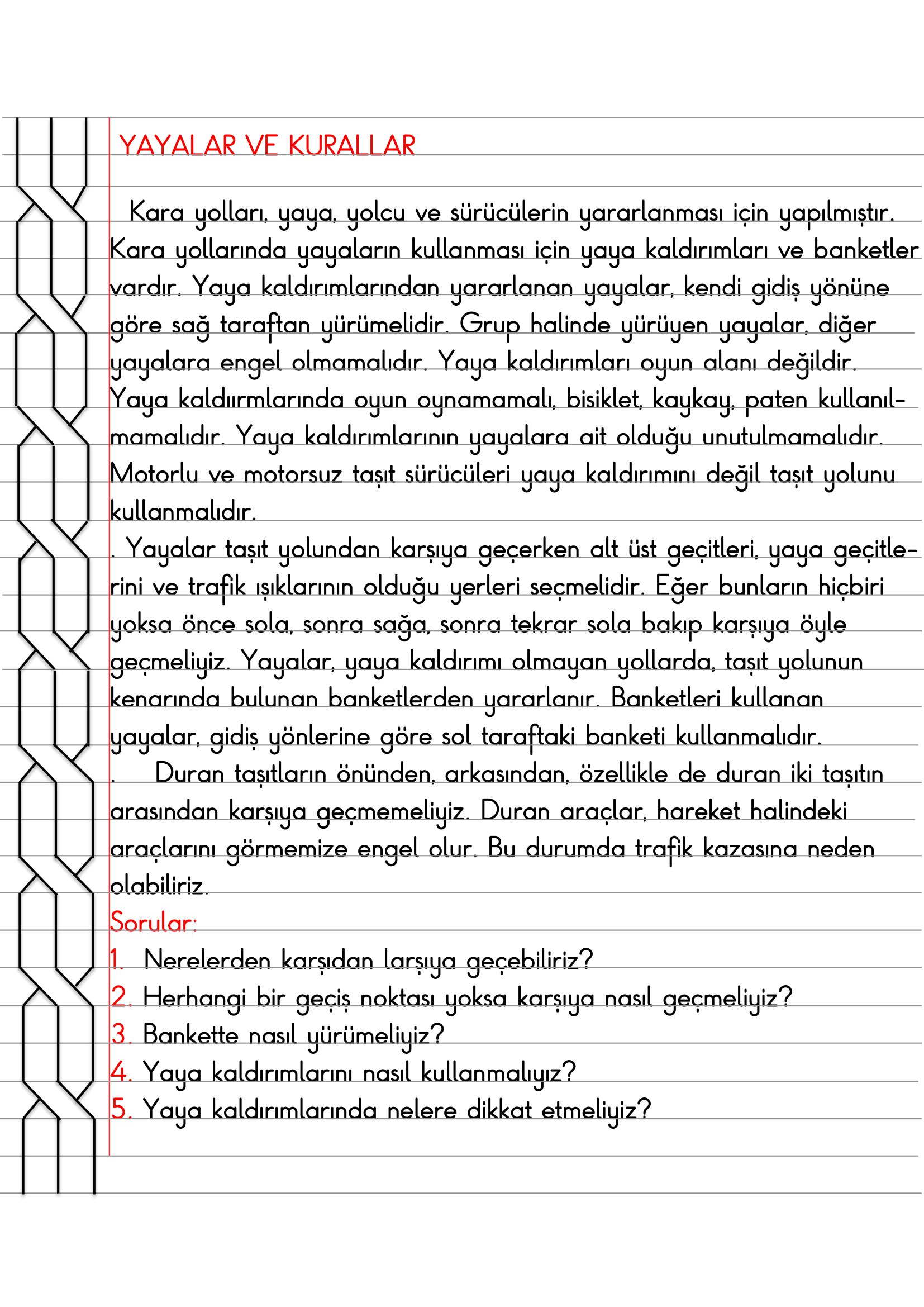 4. Sınıf Trafik Güvenliği Yayalar ve Kurallar Defter Özeti