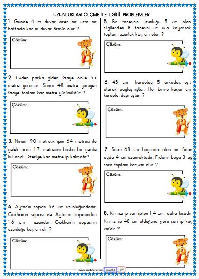 2. Sınıf Matematik Uzunluk Ölçme İle İlgili Problemler 4 Etkinliği