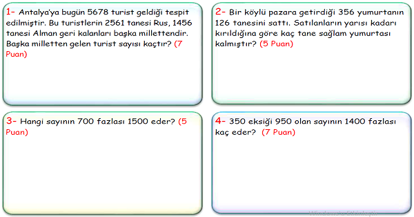 4. Sınıf Matematik Çıkarma İşlemi Problemler-3