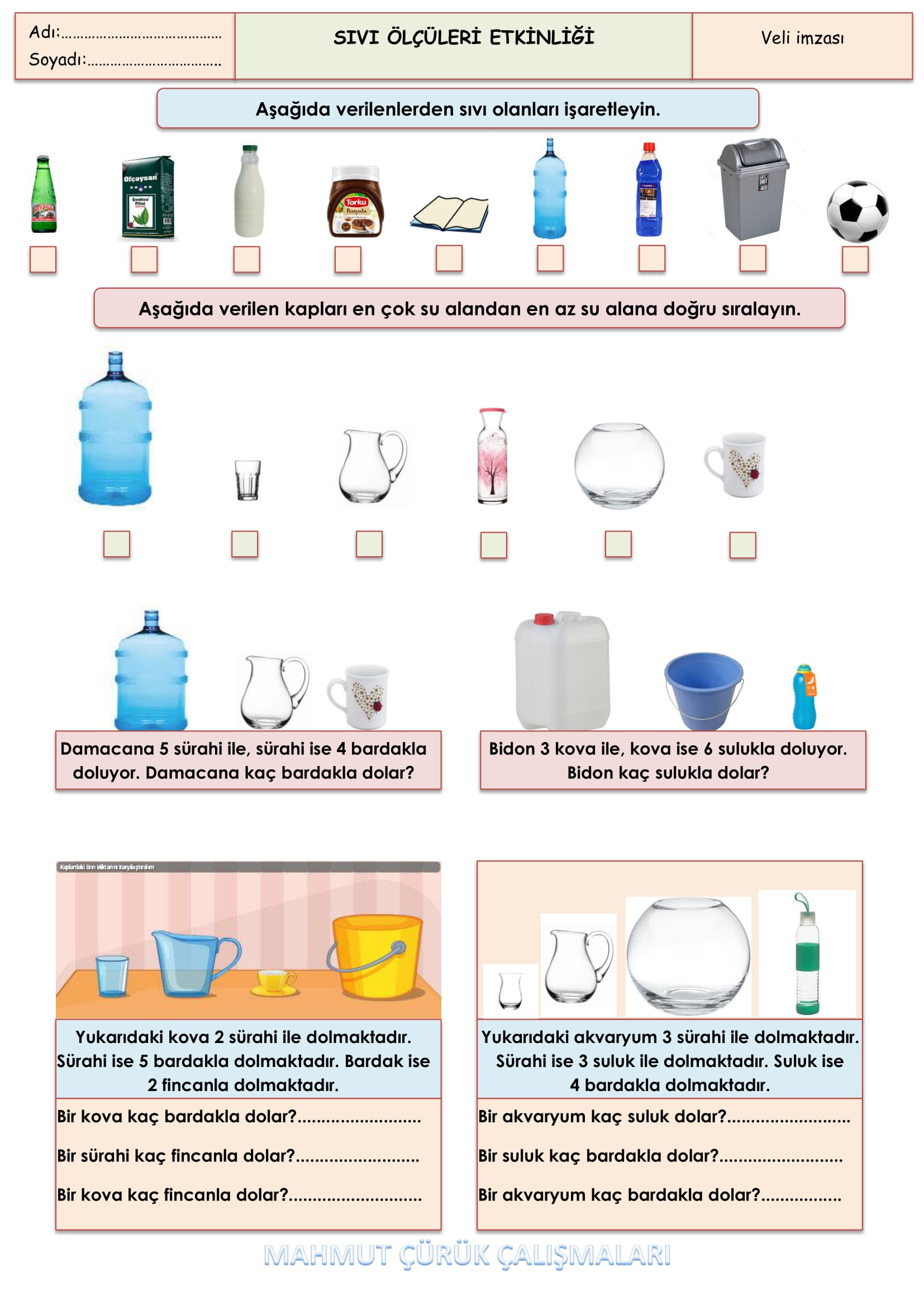 2. Sınıf - Sıvı Ölçüleri Etkinliği