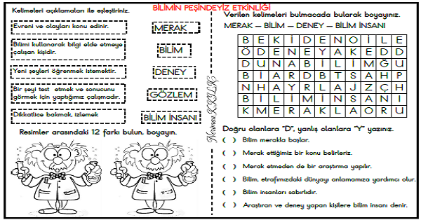 1. Sınıf Hayat Bilgisi Bilimin Peşindeyiz Etkinliği 3