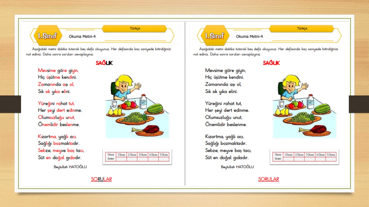 1. Sınıf Türkçe Okuma Metni-4 (Sağlık)
