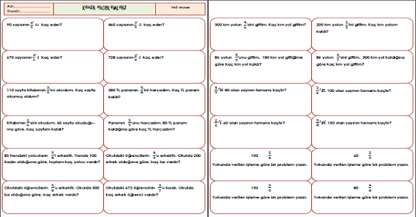 3. Sınıf - Matematik Kesir Problemleri-4