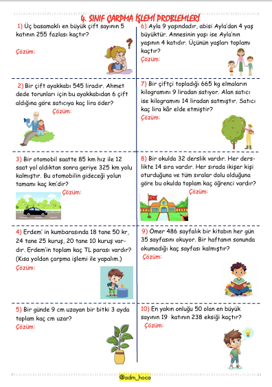 4. Sınıf - Matematik - Çarpma Problemleri