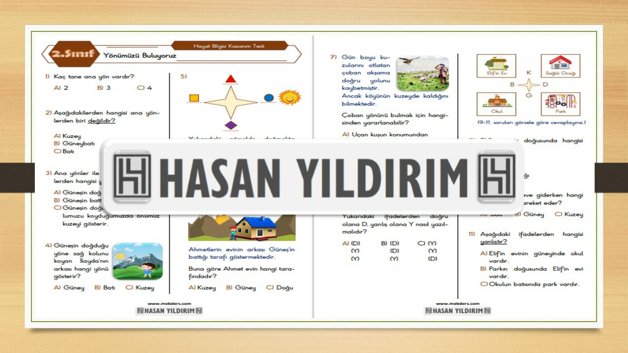 2. Sınıf Hayat Bilgisi Yönümüzü Buluyoruz Testi