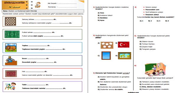 4. Sınıf Matematik Düzlem ve Düzlemsel Şekil Etkinliği 3