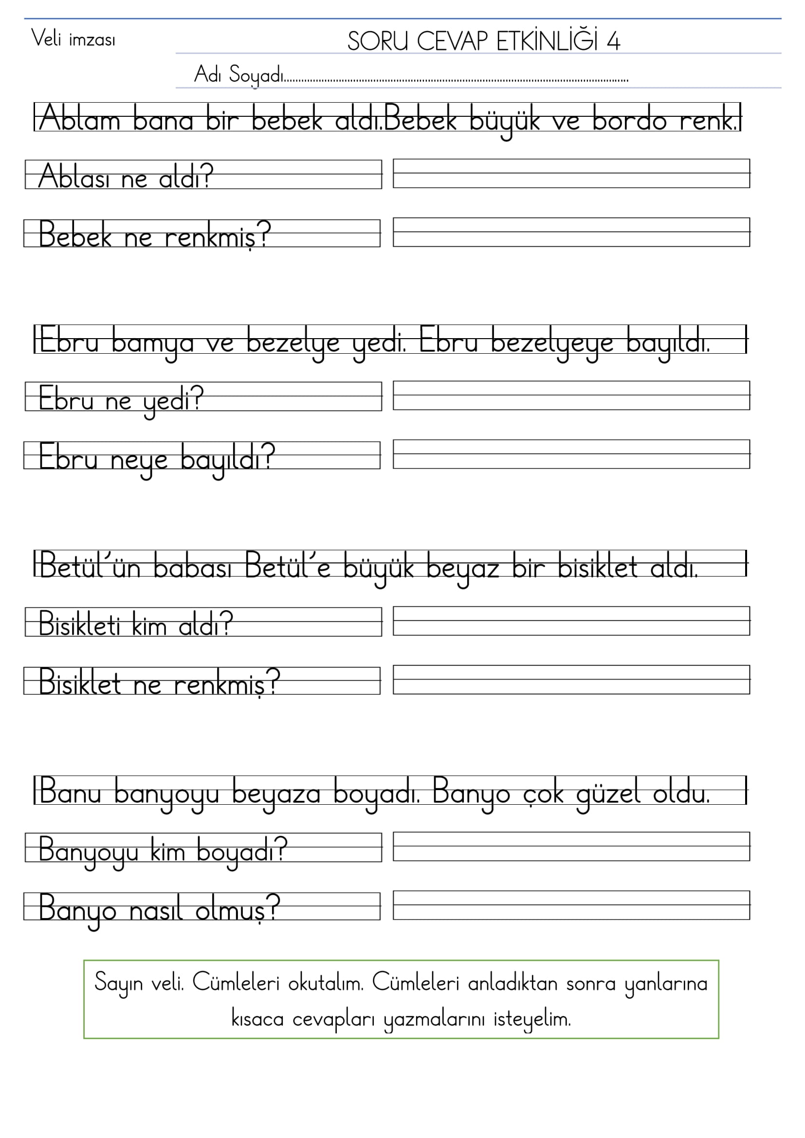 1. Sınıf İlk Okuma Yazma B Sesi Kısa Soru Cevap Etkinliği 4