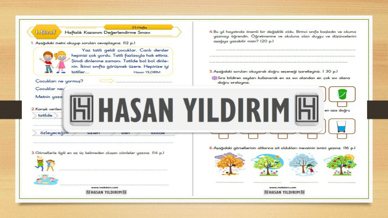 1. Sınıf Haftalık Değerlendirme Sınavı-35.Hafta(14-18 Haziran)
