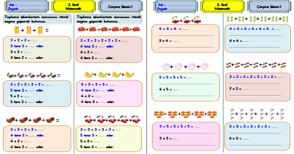 2. Sınıf Matematik Çarpma İşlemi Etkinliği-1 (Toplama ve Çarpma Arasındaki İlişki)