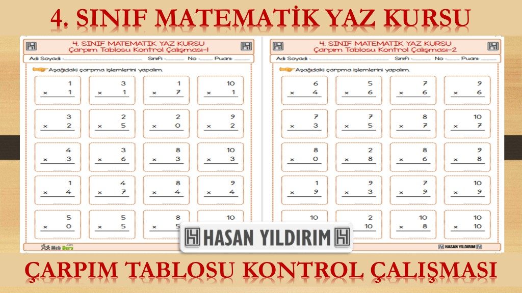4. Sınıf Matematik Yaz Kursu - Çarpım Tablosu Kontrol Çalışması