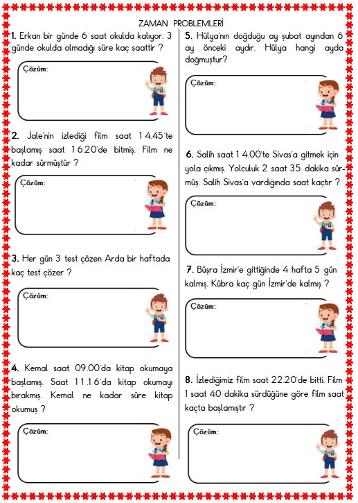3. Sınıf Matematik Zaman Problemleri Etkinliği 9