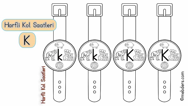 1. Sınıf İlkokuma Harfli Kol Saatleri - K Harfi