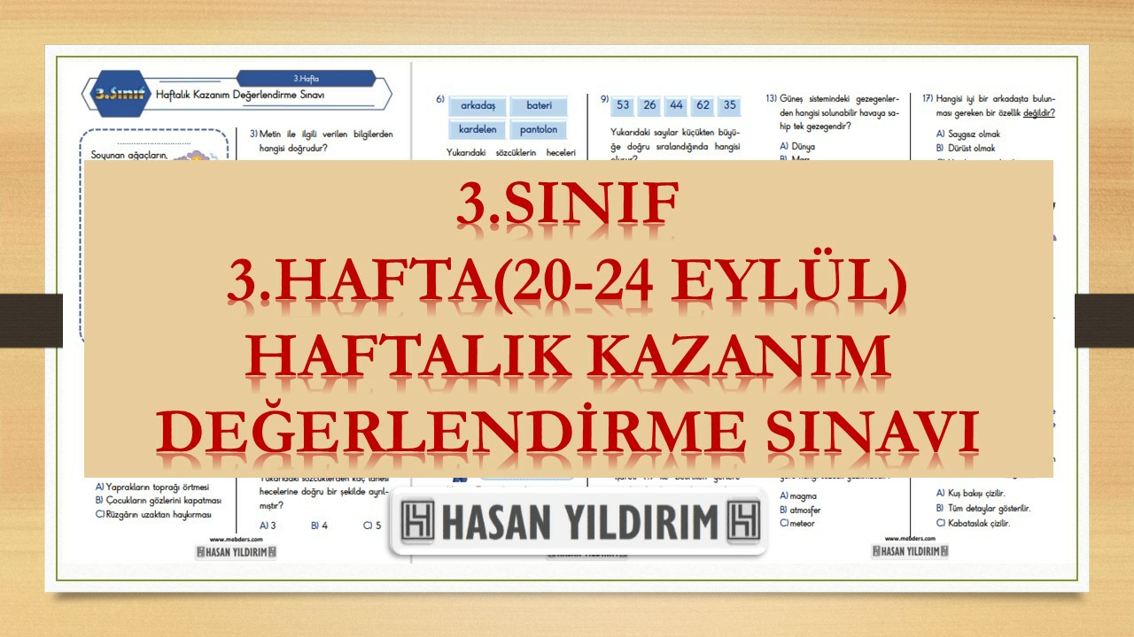 3. Sınıf Haftalık Değerlendirme Testi-3.Hafta(20-24 Eylül)