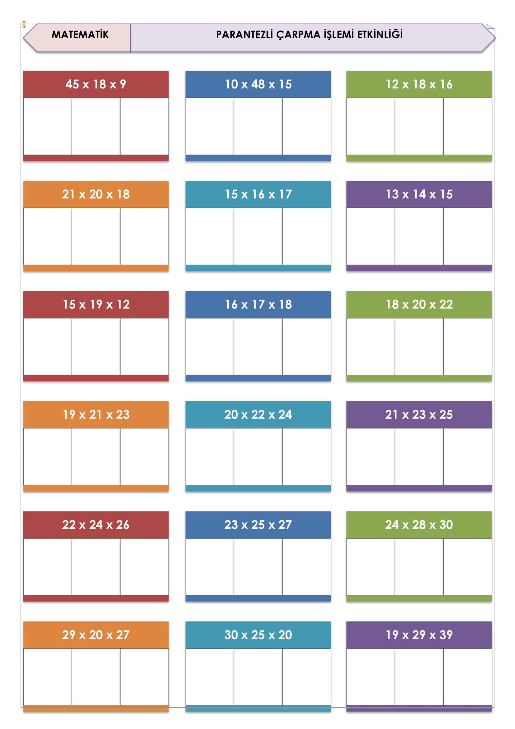 4. Sınıf Matematik Parantezli Çarpma İşlemi Etkinliği