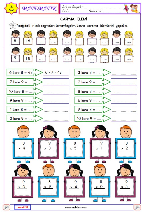 3. Sınıf Matematik Çarpma İşlemi Etkinliği 9