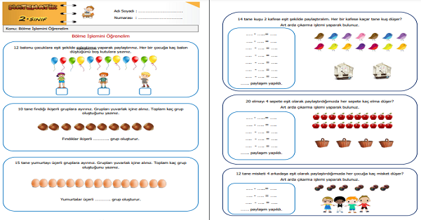 2. Sınıf Matematik Bölme İşlemini Öğrenelim Etkinliği 2