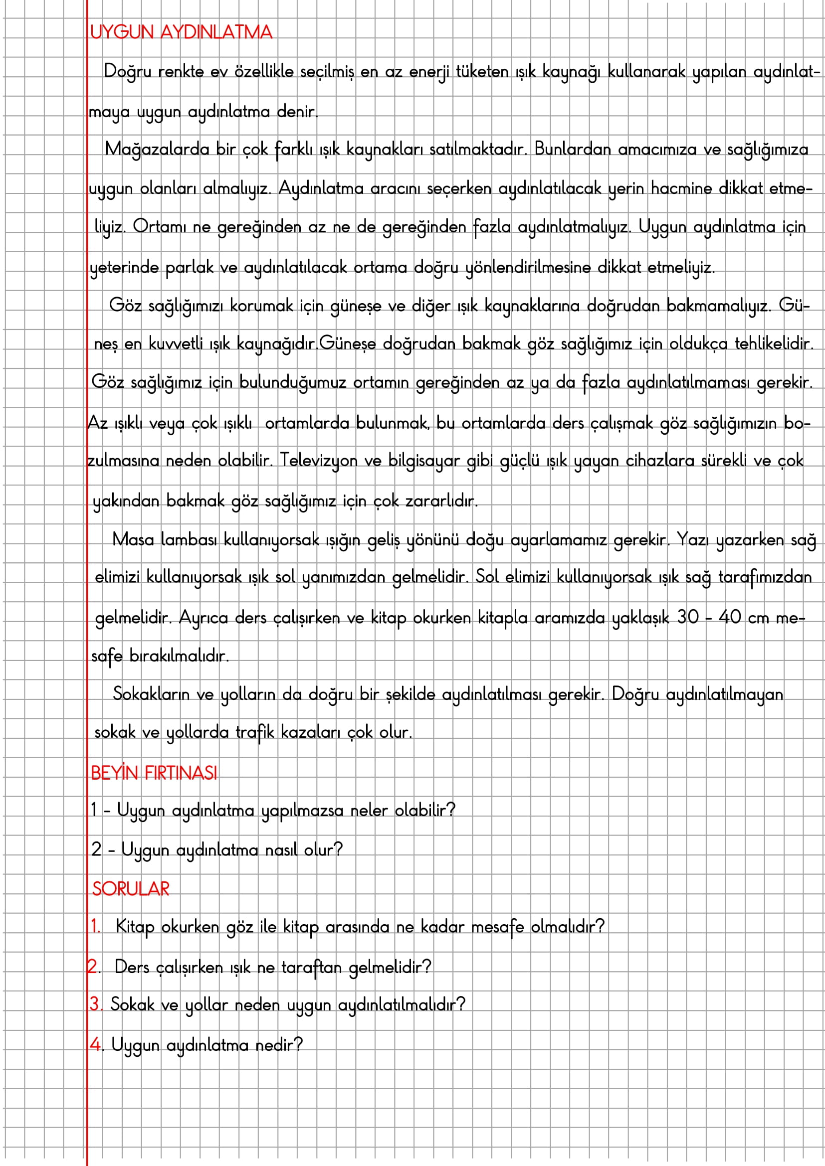 4. Sınıf Fen Bilimleri Uygun Aydınlatma Konu Anlatımı