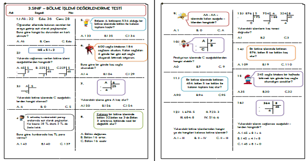 3. Sınıf - Matematik Bölme İşlemi Testi