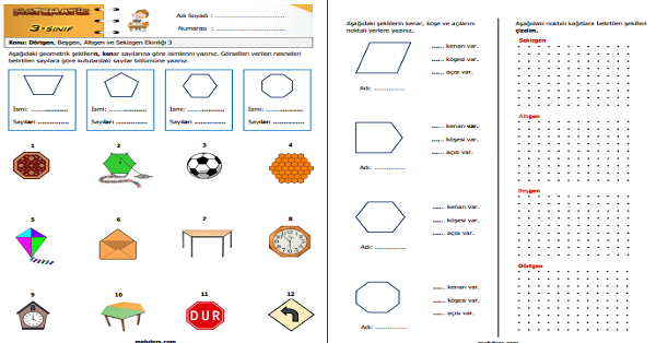 3. Sınıf Matematik Dörtgen, Beşgen, Altıgen ve Sekizgen Etkinliği 3