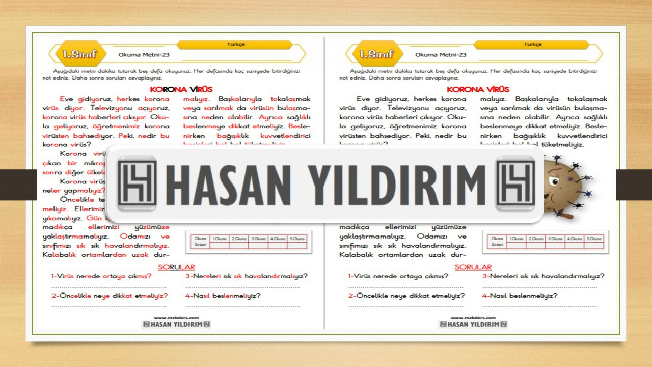 1. Sınıf Türkçe Okuma Metni-23 (Korona Virüs)