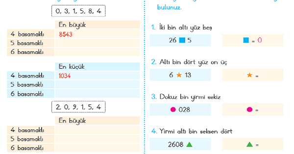 4. Sınıf Matematik 4,5,6 Basamaklı Sayıları Okuyup Yazma 4