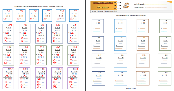 4. Sınıf Matematik Doğal Sayılarda Çarpma İşlemi Etkinliği 3