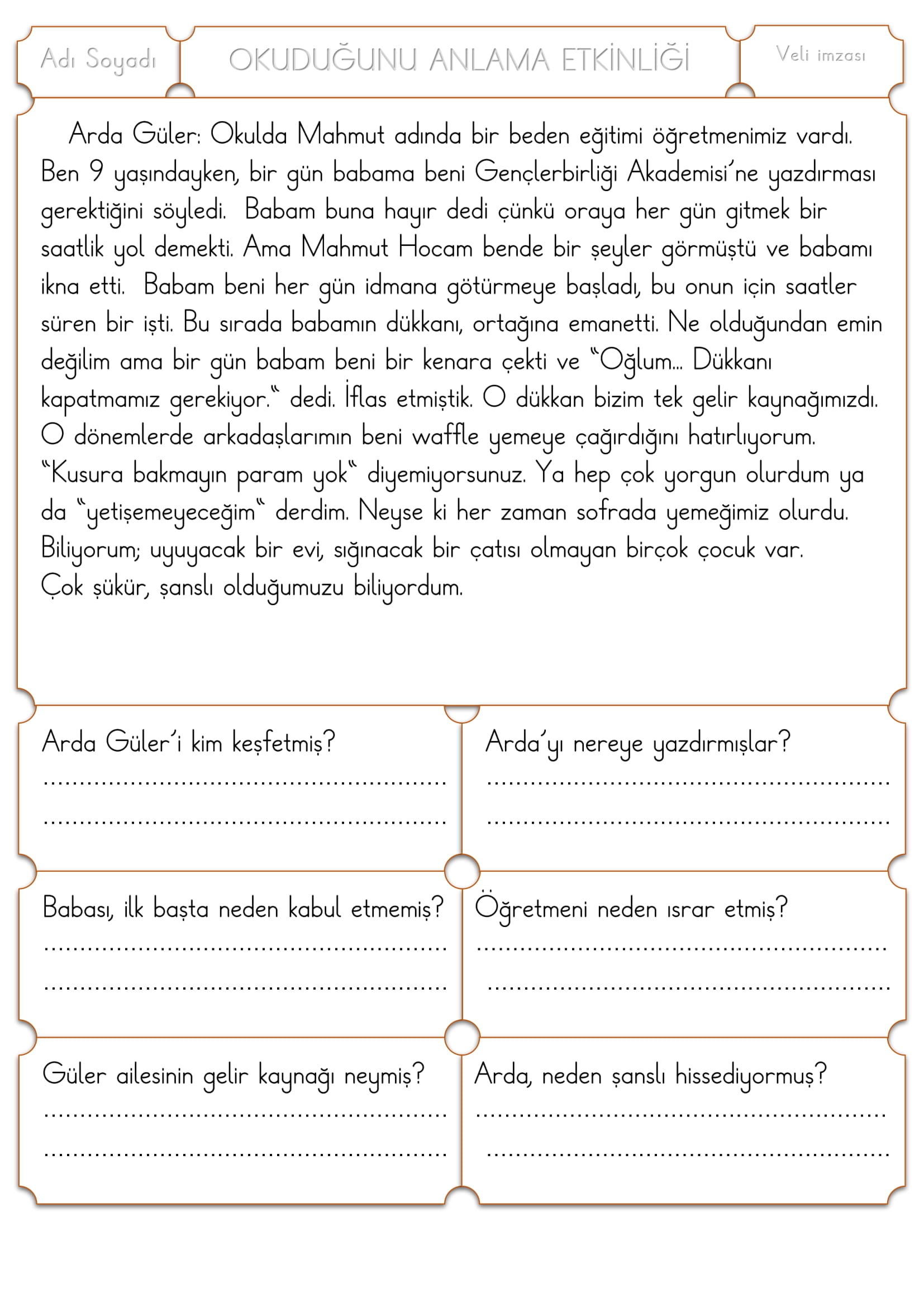 1. Sınıf Türkçe Okuduğunu Anlama Etkinliği -9