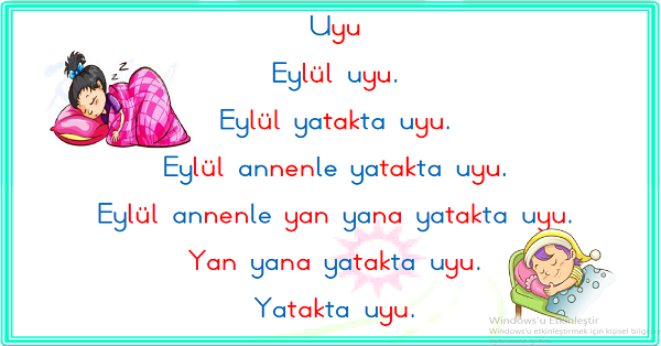 1. Sınıf İlk Okuma Yazma (Y-y) Sesi Karesel Okuma Metinleri