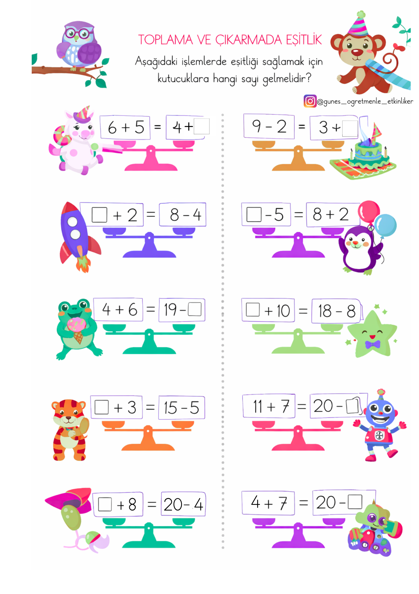 1. Sınıf Matematik Eşitlik Konusu Etkinlikleri