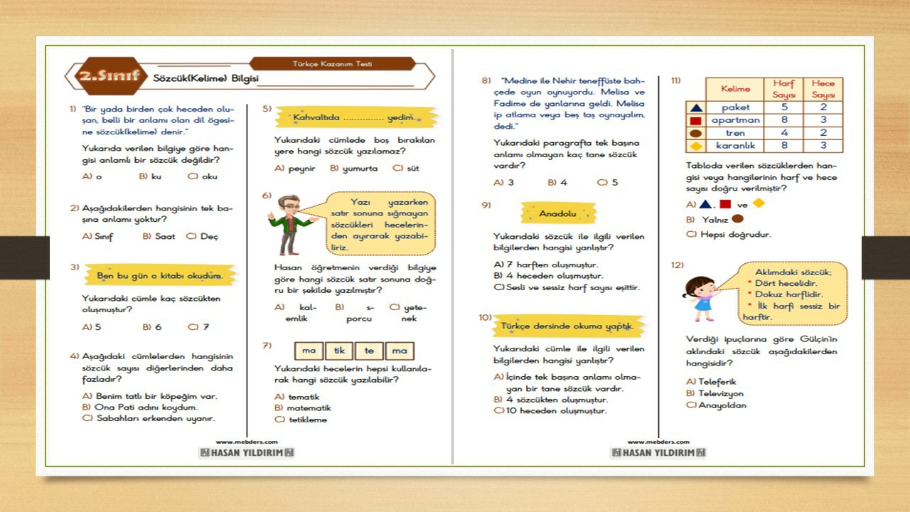 2. Sınıf Türkçe Sözcük Bilgisi Testi