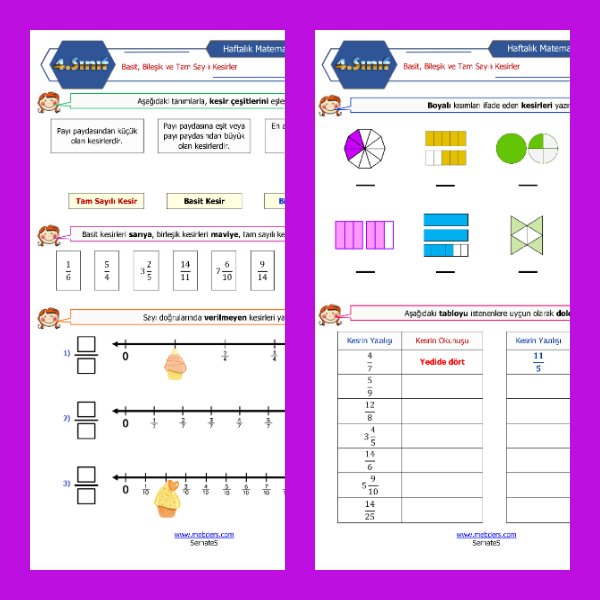 4. Sınıf Matematik - Basit, Bileşik ve Tam Sayılı Kesirler Etkinliği