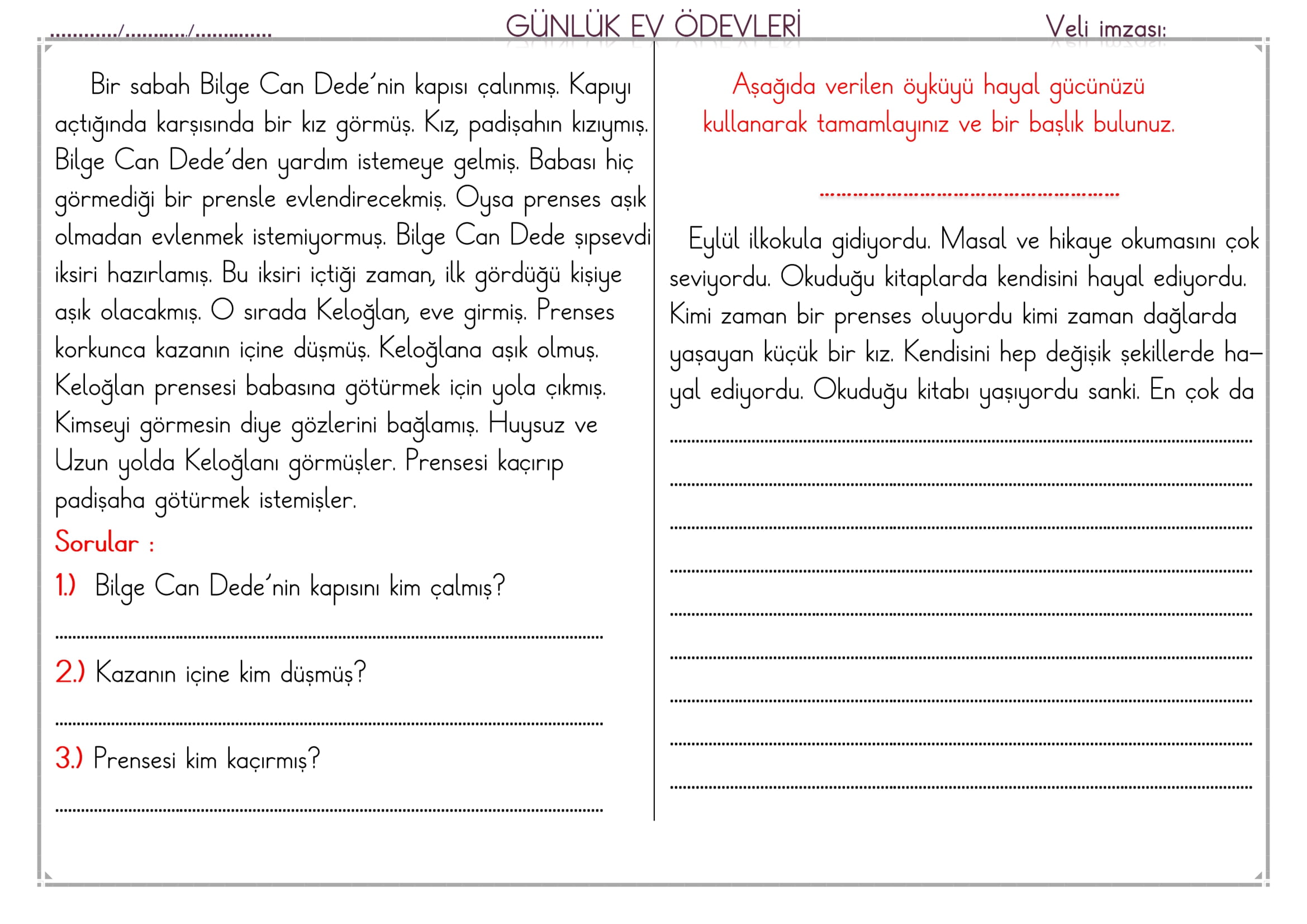 1. Sınıf 04 Mart 2025 Günlük Ev Ödevi