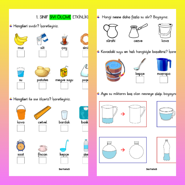 1. Sınıf Matematik - Sıvı Ölçme Etkinliği - 1