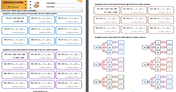 4. Sınıf Matematik Kısa Yoldan Çarpma İşlemi Etkinliği 2