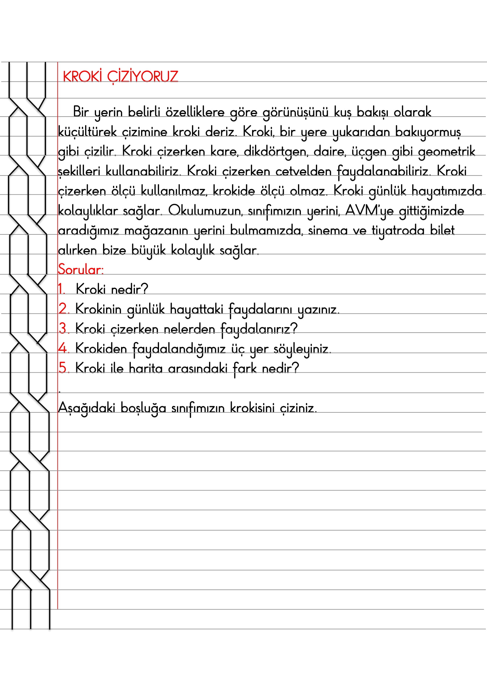 3. Sınıf - Hayat Bilgisi Kroki Çiziyoruz Defter Özeti