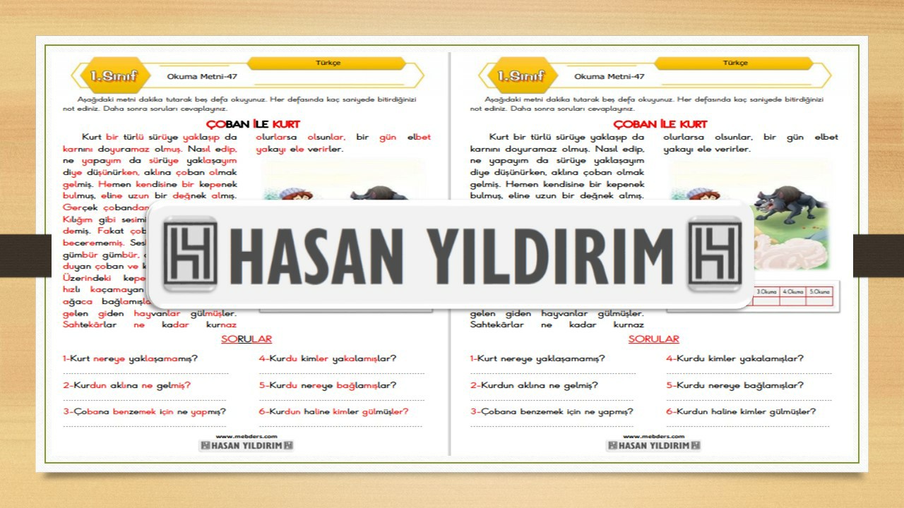 1. Sınıf Türkçe Okuma Metni-47 (Çoban ile Kurt)