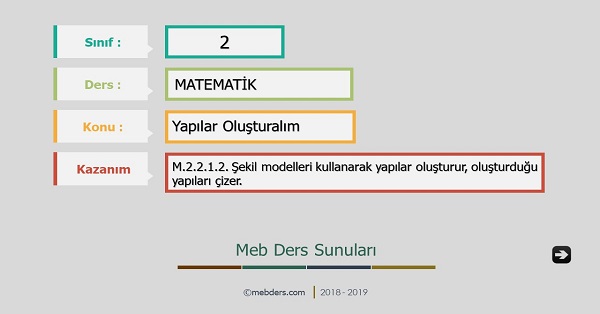 2. Sınıf Matematik Yapılar Oluşturalım Sunusu