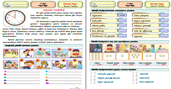 2. Sınıf Hayat Bilgisi Zaman Yönetimi Etkinliği
