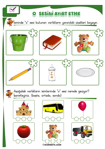 1. Sınıf İlkokuma O Sesi Ayırt Etme Etkinliği