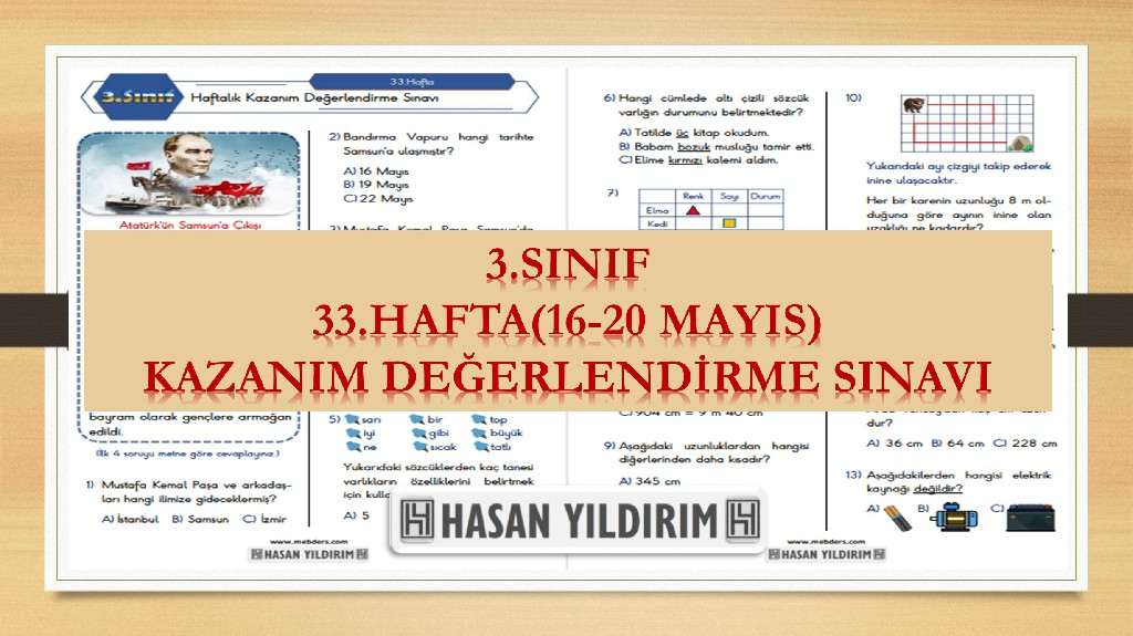 3. Sınıf Haftalık Değerlendirme Testi-33.Hafta(16-20 Mayıs)