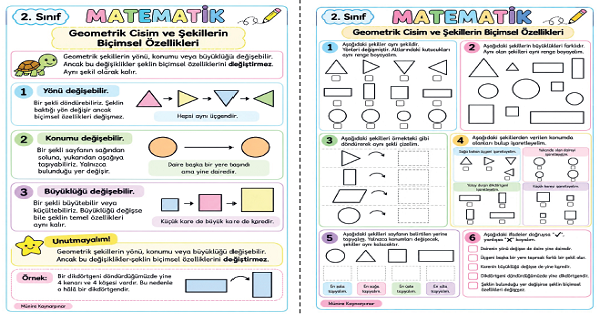 2. Sınıf Matematik Geometrik Cisim ve Şekillerin Biçimsel Özellikleri Etkinliği 2