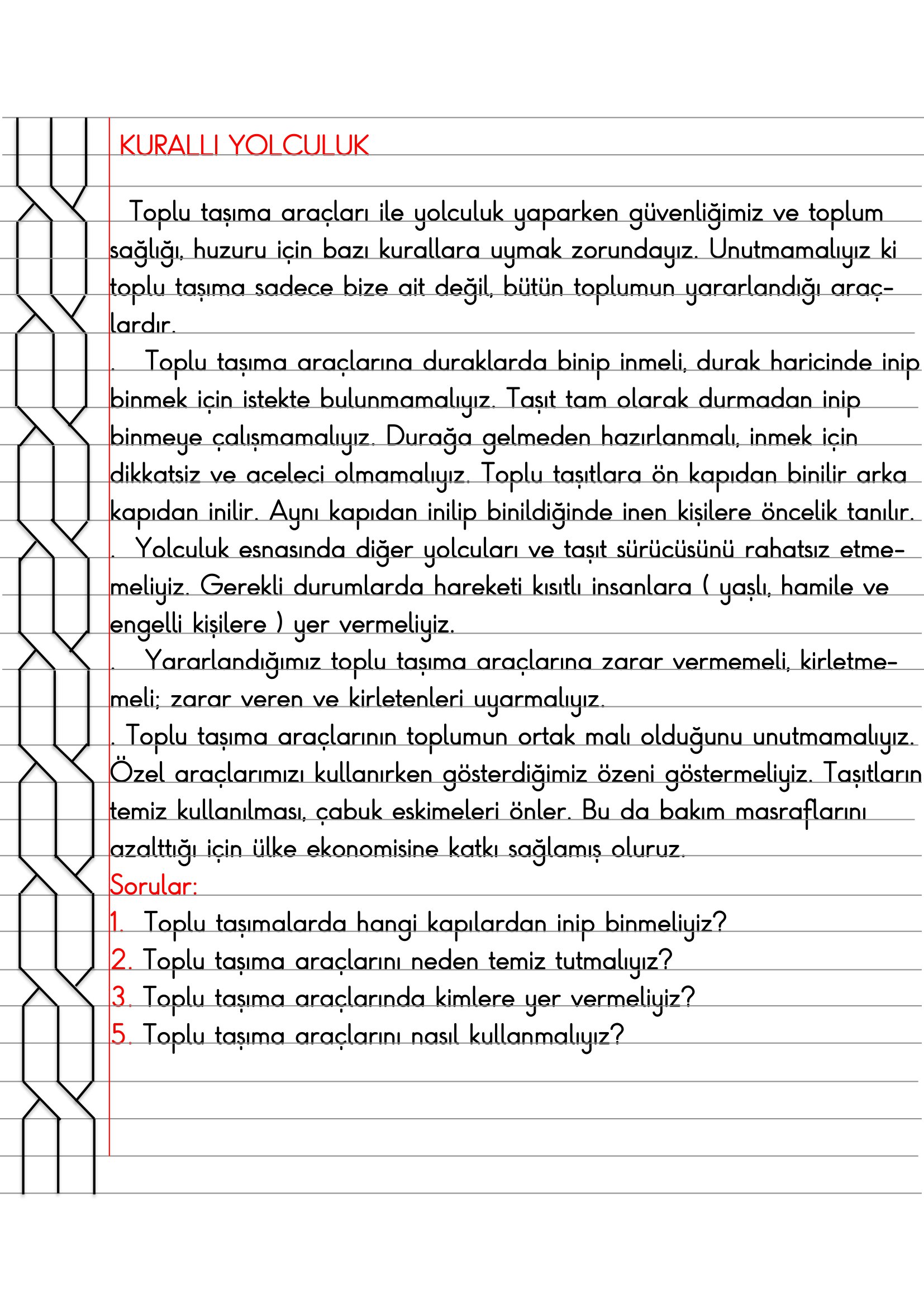 4. Sınıf Trafik Güvenliği Kurallı Yolculuk Defter Özeti