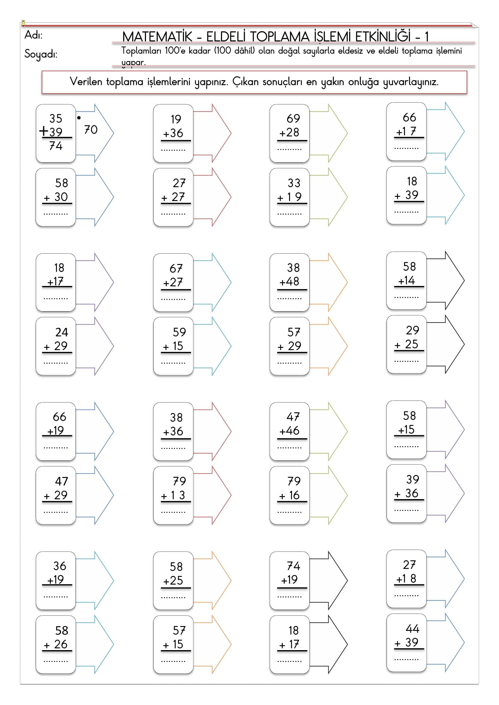 2. Sınıf Matematik Eldeli Toplama İşlemi Etkinliği