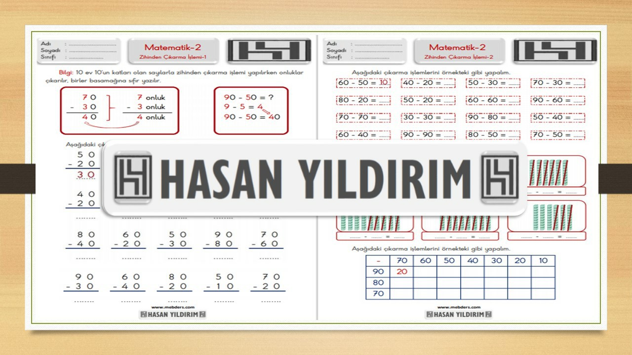 2. Sınıf Matematik Zihinden Çıkarma İşlemi Çalışma Sayfaları