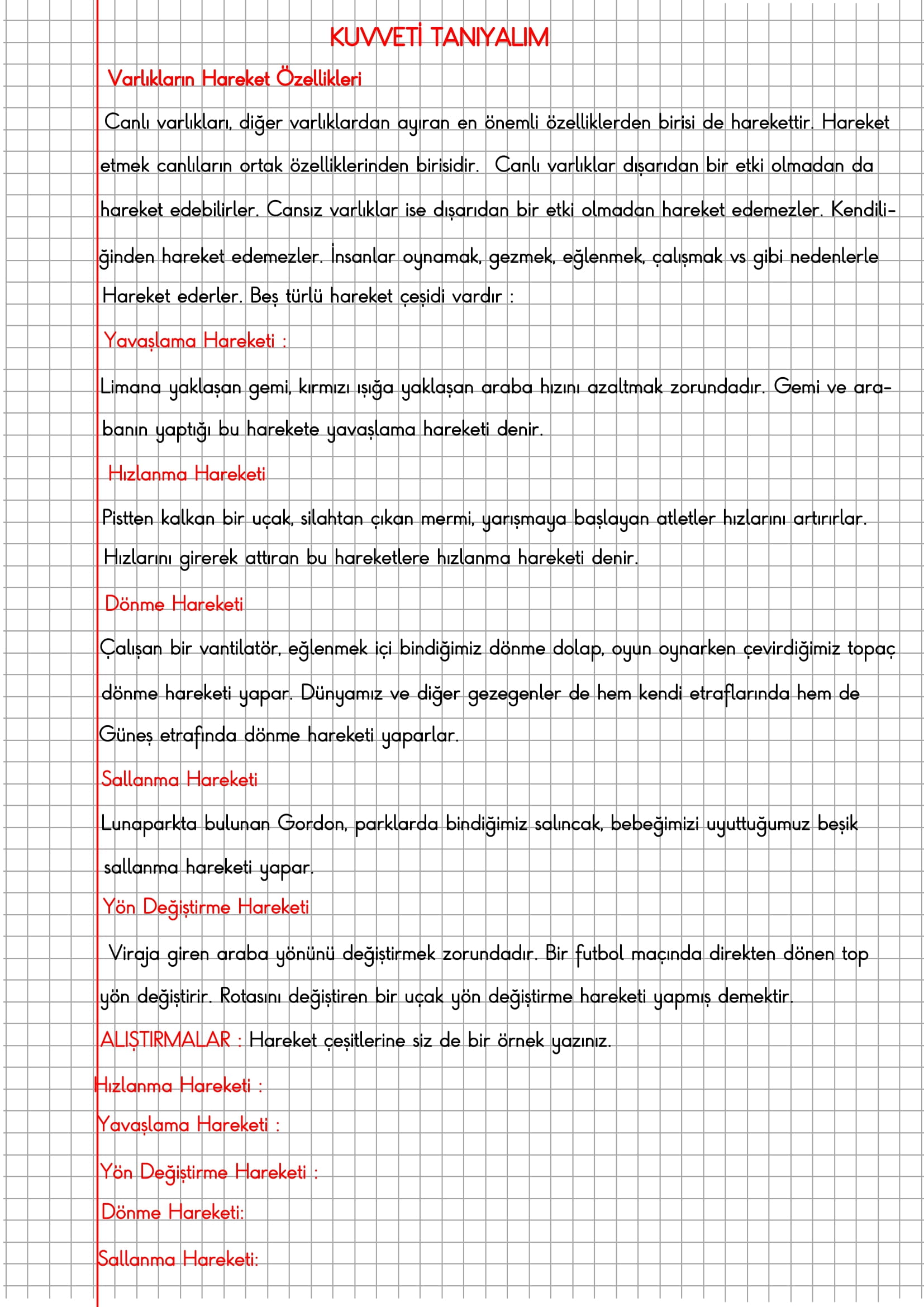 3. Sınıf Fen Bilimleri Varlıkların Hareket Özellikleri Konu Anlatımı