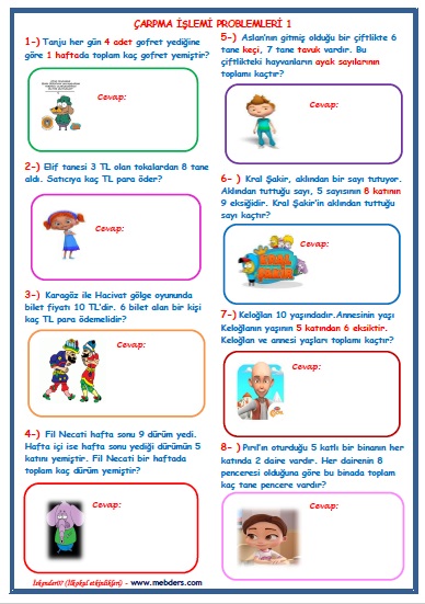 2. Sınıf Matematik Çarpma İşlemi Problemleri 1