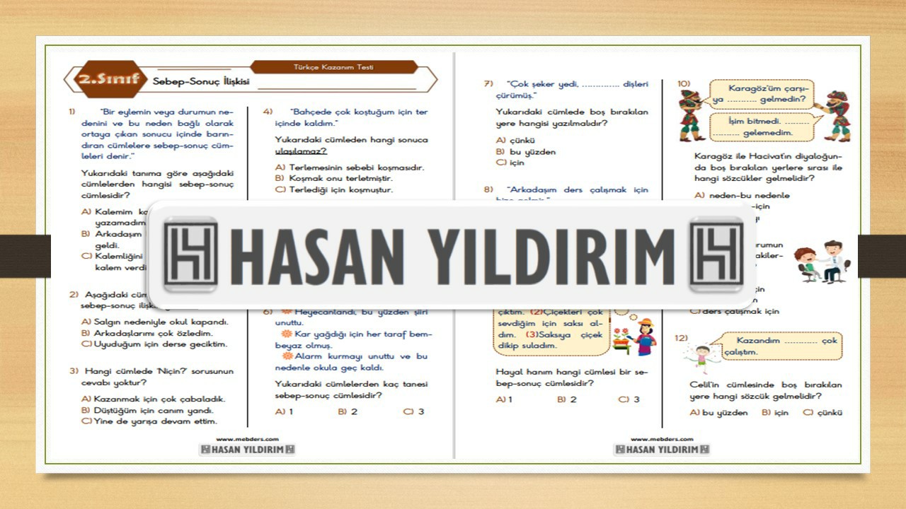 2. Sınıf Türkçe Sebep-Sonuç İlişkisi Testi