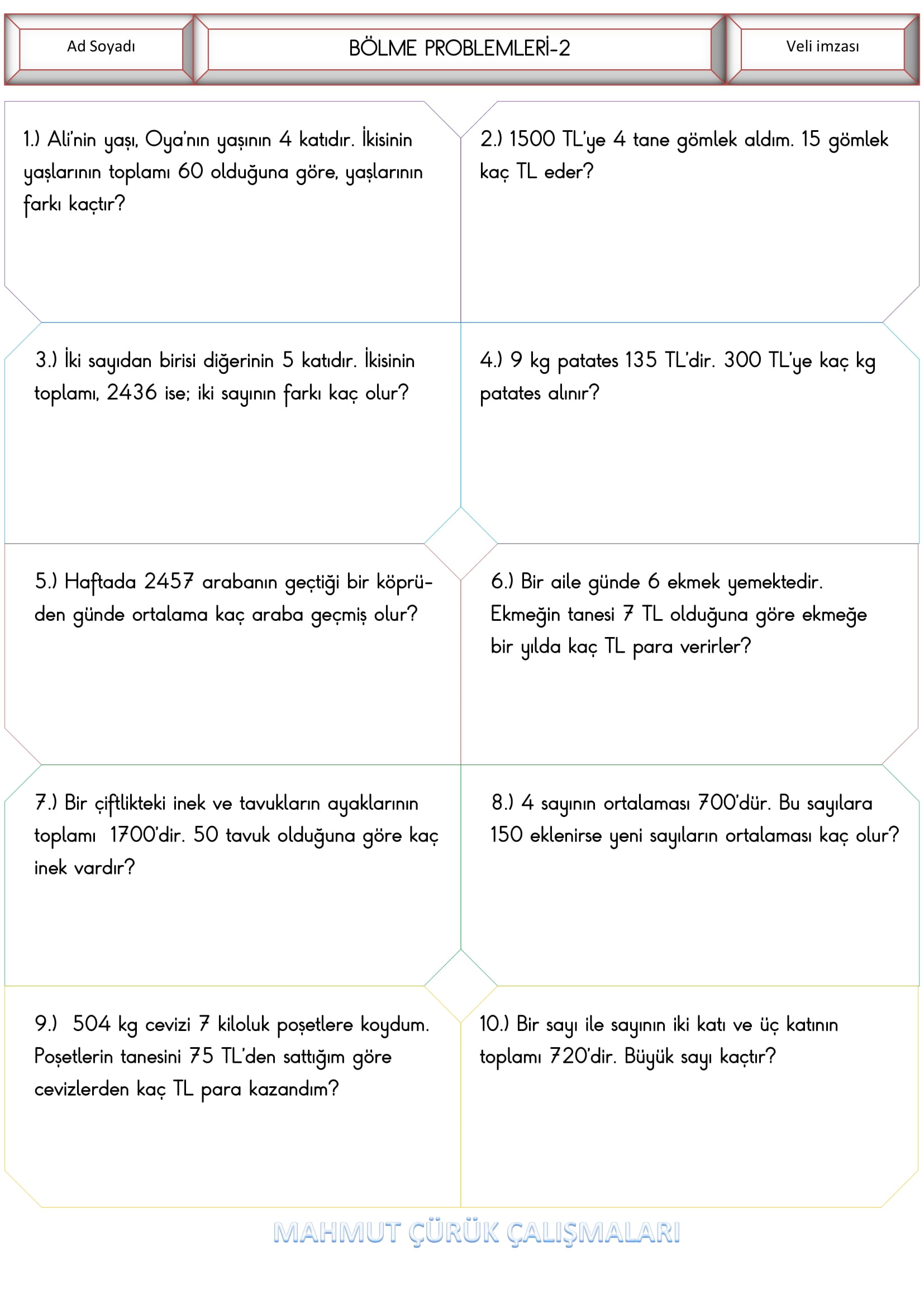 4. Sınıf - Matematik Bölme Problemleri-2