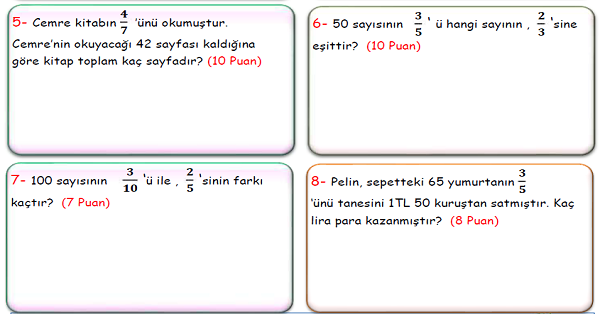 4. Sınıf Matematik Kesirlerle İlgili Problemler-4